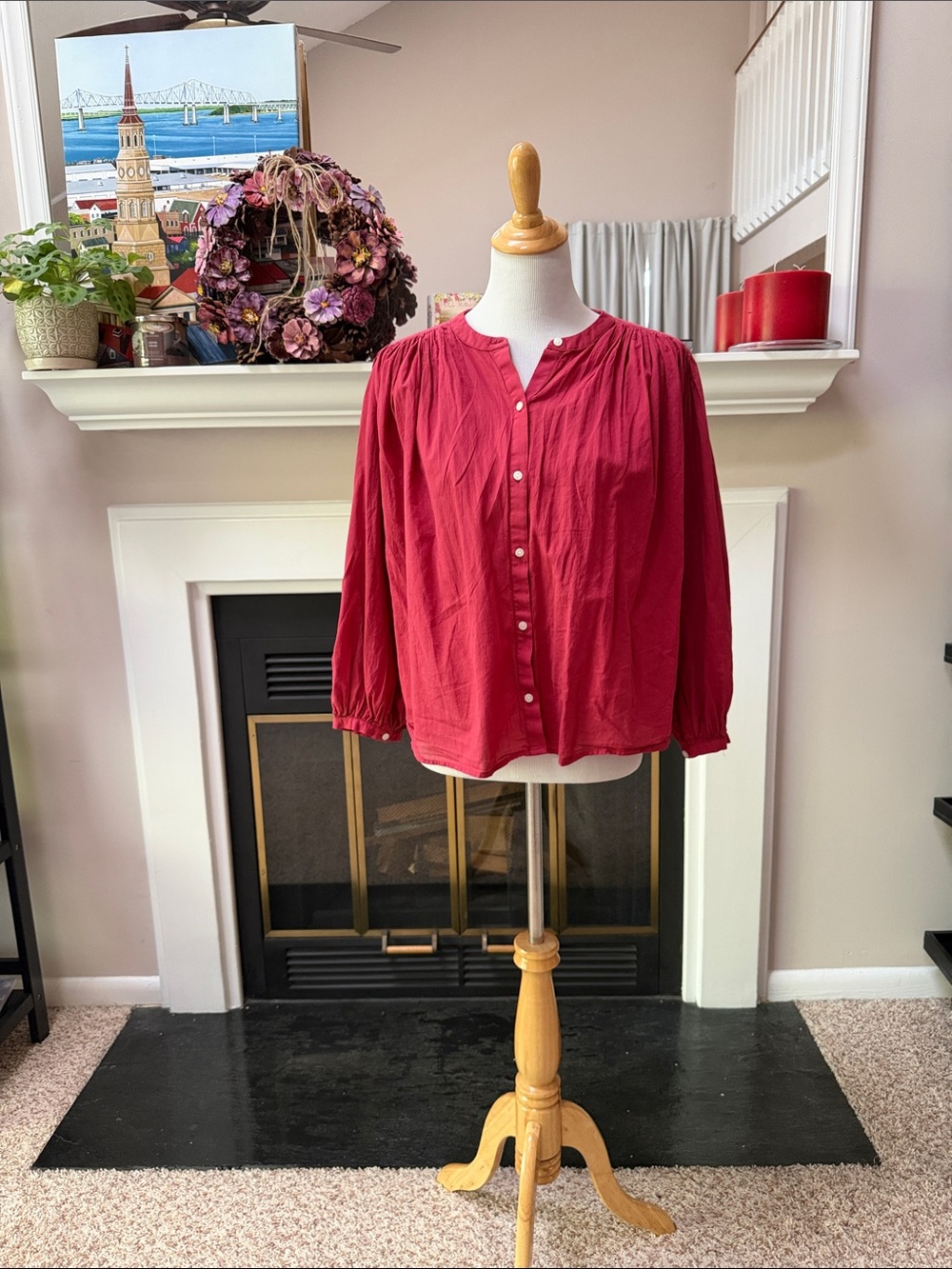 Universal Thread Cherry Red Button-Front Peasant Blouse